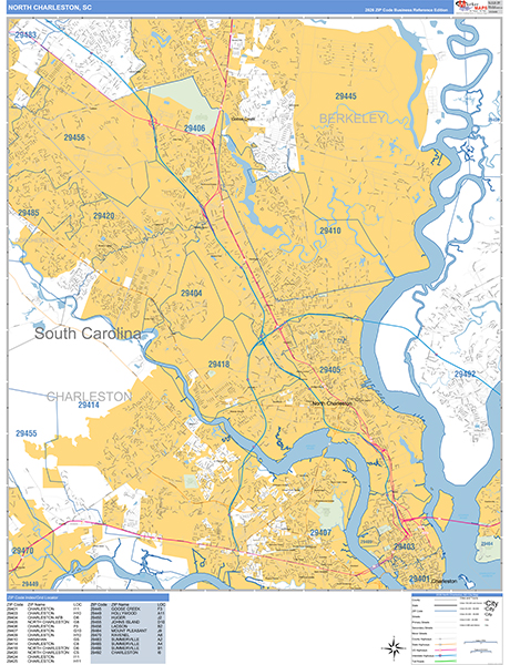 North Charleston City Wall Map Basic Style